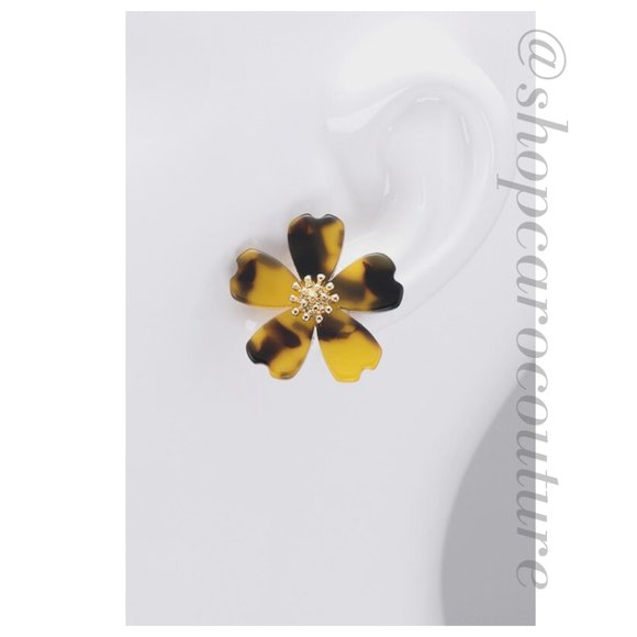 Acetate Flower Earrings - TORTOISE - Picture 2 of 4